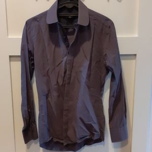 Dark grey pinstripe Men's slim fit dress shirt